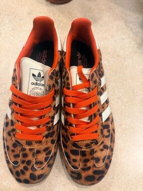 Adidas Leopard Print Gazelle Sneakers with Orange Laces